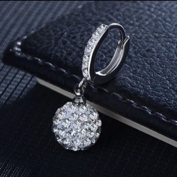 NEW 925 Sterling Silver Crystal Ball Hoop Earrings - Picture 8 of 10